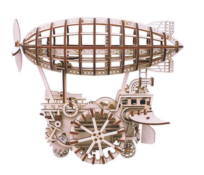 Mechanical Wood Models; Airship Air Vehicle - with wind-up spring Robotime ROKR 3D wooden puzzle kit