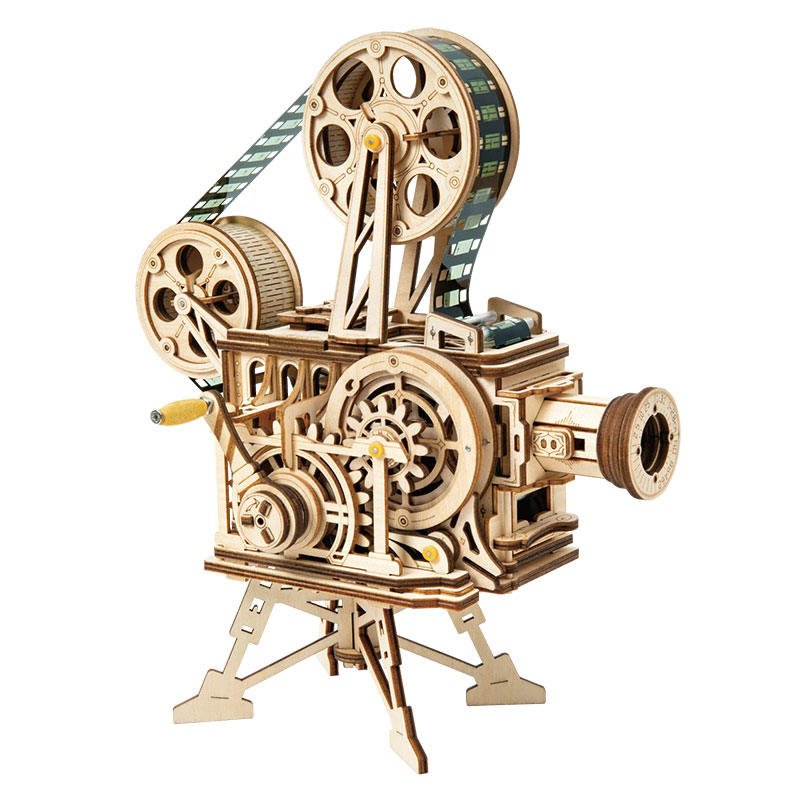 Mechanical Wood Models; Vitascope - working projector, hand-crank generator Robotime ROKR 3D wooden puzzle kit