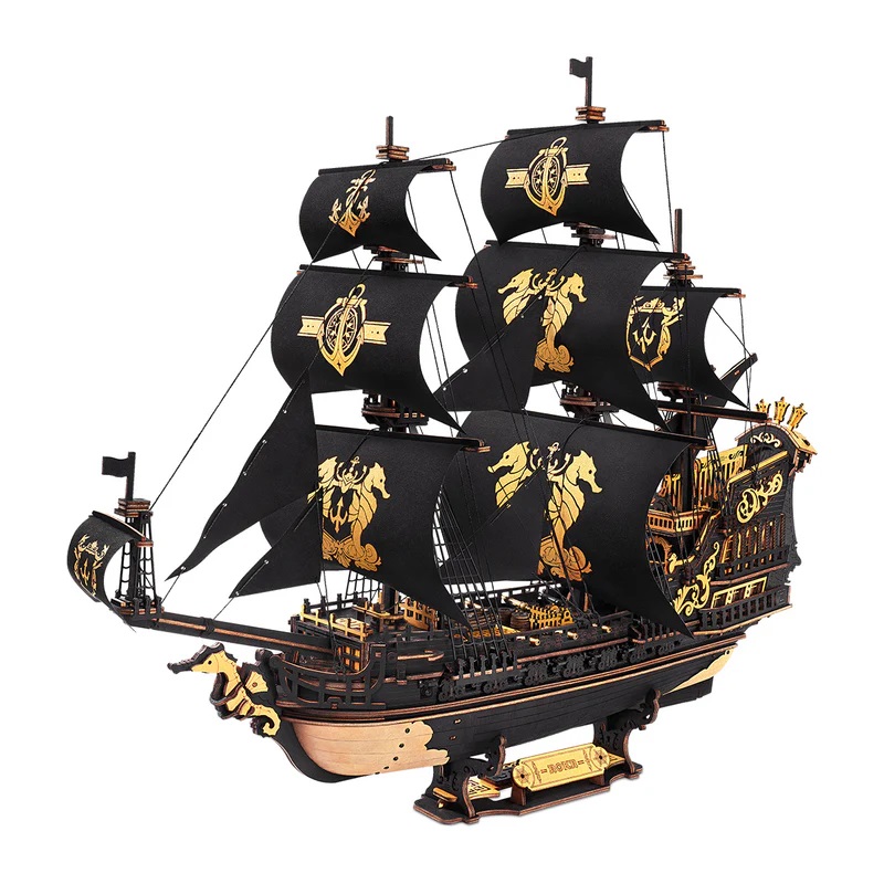 The Seahorse Barque Sailing Ship Scale Model Vehicle Robotime ROKR 3D wooden puzzle kit